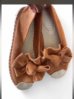 Musshoe Women's Suede Rust Burnt Orange Bow Espadrille Flats